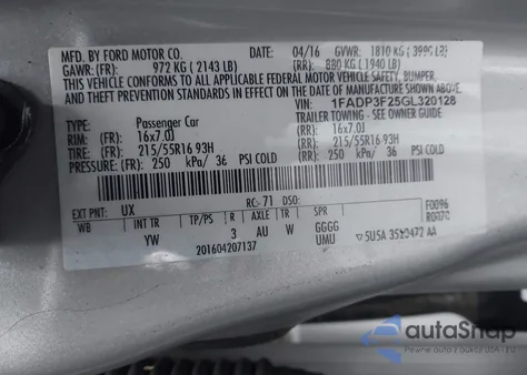 2016 Ford Focus Se from USA, damaged, VIN 1FADP3F25GL320128